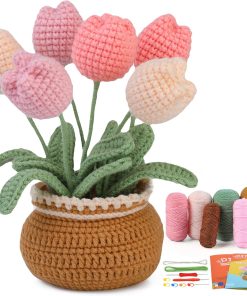 kgxulr Crochet Kit. Tulip Crochet Kit for Beginners. Knitting Kit | Beginner Crochet Kit. Crochet Flower Kit with Step-By-Step Video Tutorials. Beginner Crochet Kit for Adults