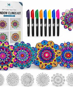 Hula Home Stained Glass Mandala Art Kit - DIY Window Clings with Markers. 10 Suncatchers - Perfect Hobby for Adults. Kids. Teens & Seniors - Ideal Gift for Beginners. Women & Elderly
