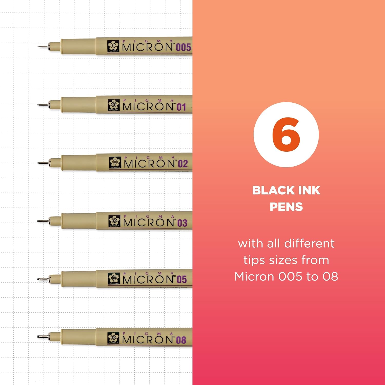 SAKURA Pigma Micron Fineliner Pens - Archival Black Ink Pens - Pens for Writing. Drawing. or Journaling - Assorted Point Sizes - 6 Pack - Image 2