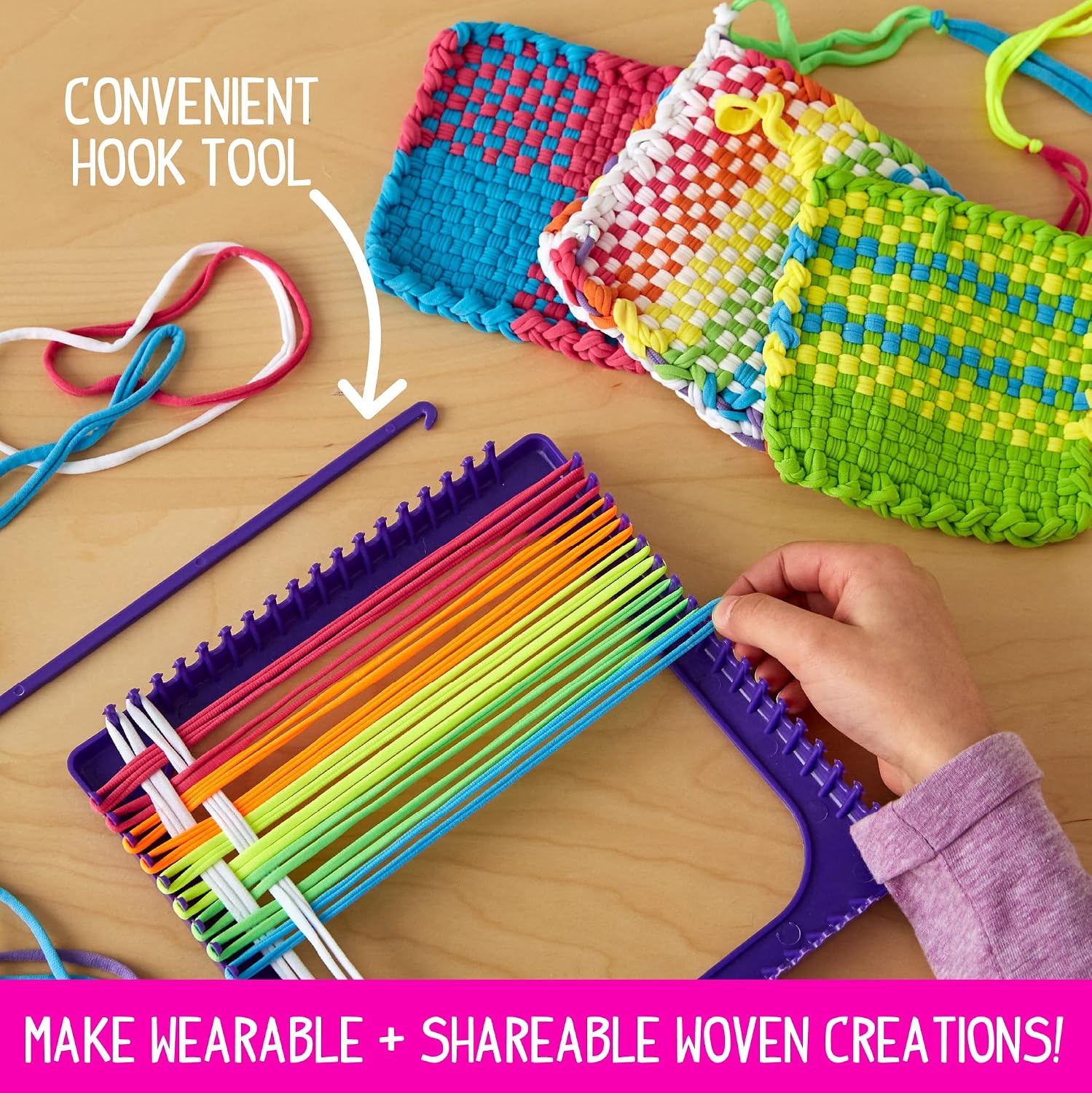 Made By Me Ultimate Weaving Loom. Includes 378 Craft Loops & 1 Weaving Loom with Tool. Makes 25 Projects. 9 Rainbow Colors of Weaving Loops. Hook & Loop Potholder Kit. DIY Weaving Kit - Image 5
