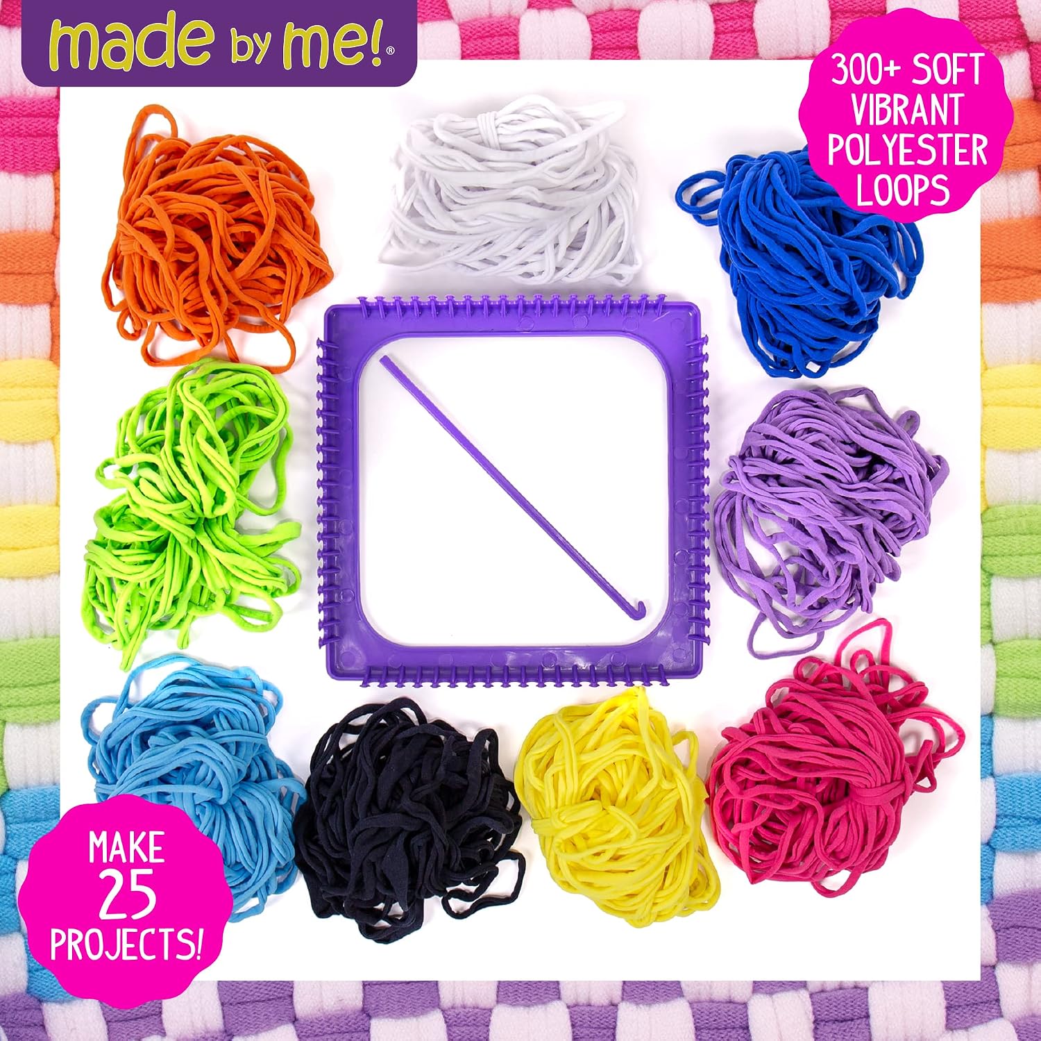 Made By Me Ultimate Weaving Loom. Includes 378 Craft Loops & 1 Weaving Loom with Tool. Makes 25 Projects. 9 Rainbow Colors of Weaving Loops. Hook & Loop Potholder Kit. DIY Weaving Kit - Image 2